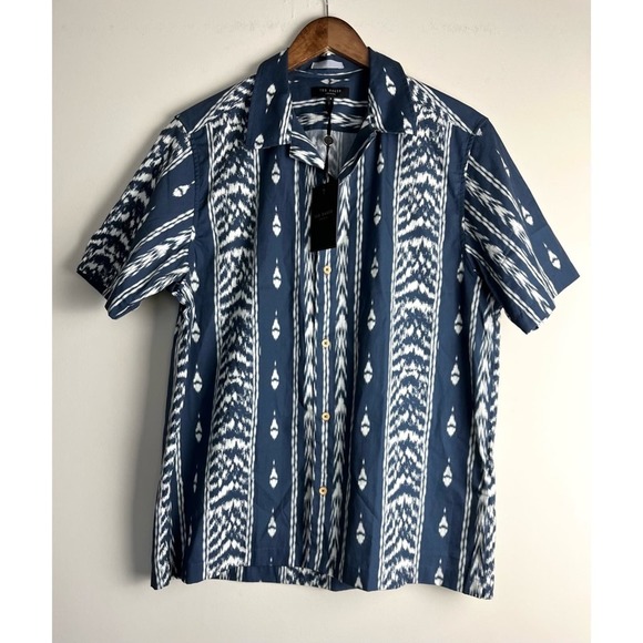 NWT Ted Baker Camra Ikat Stripe Short Sleeve Button-Up Camp Shirt (size L) - Picture 4 of 8